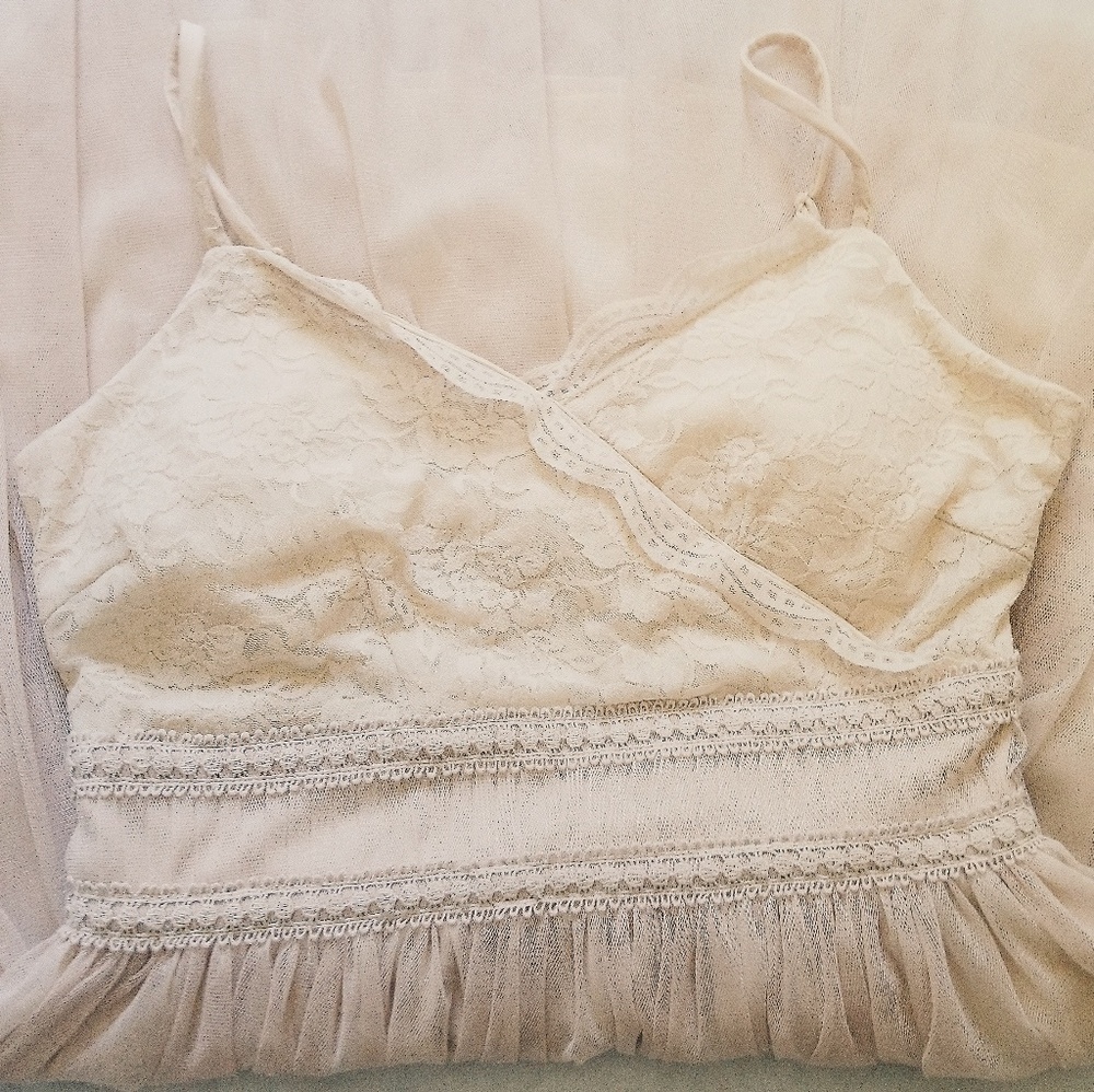 American Rag| Lace And Tulle Cute Cream Midi Dress